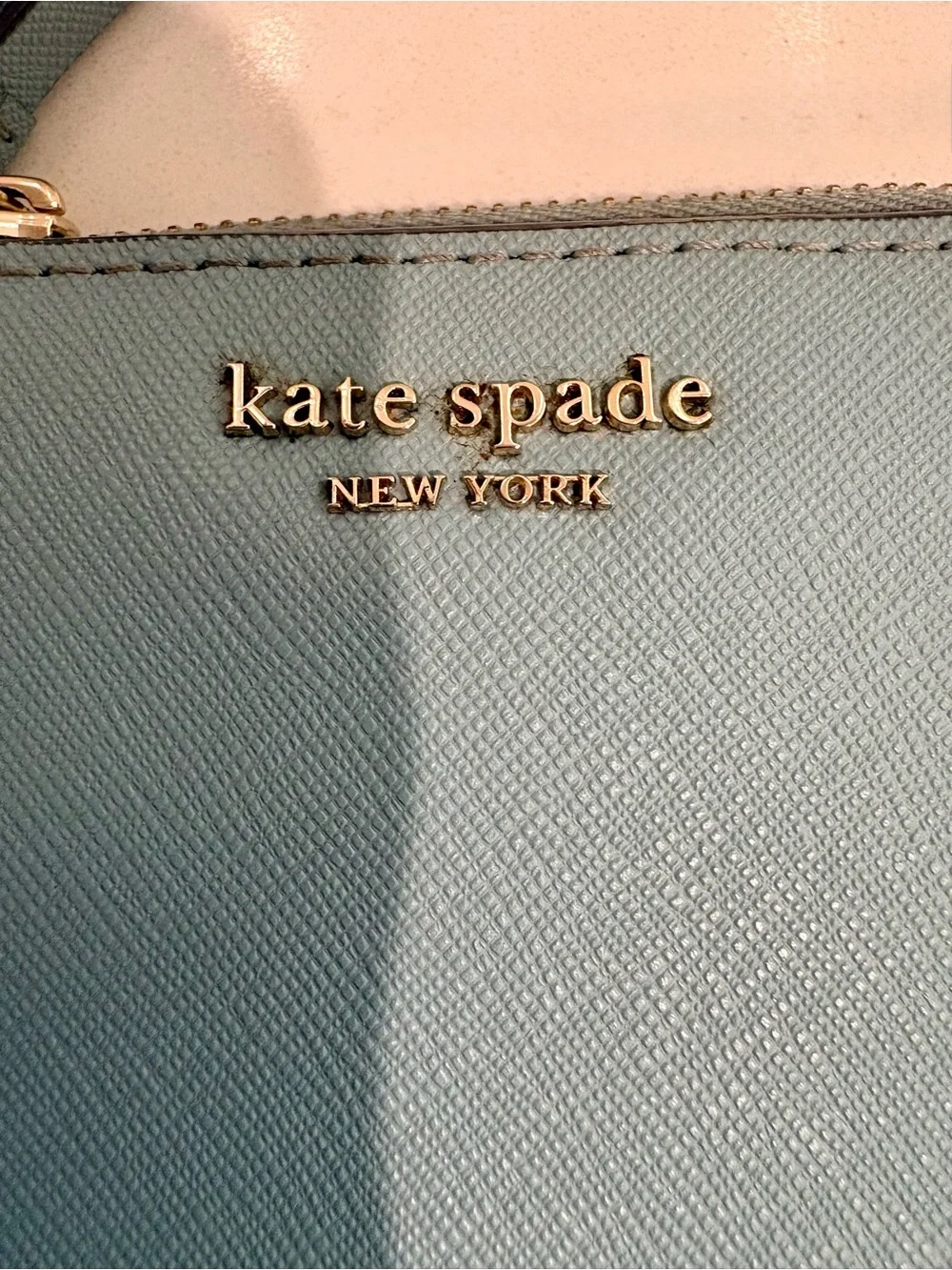 Kate Spade Margaux Small Bifold Wallet Light Blue Cross grain Leather Zip Coin